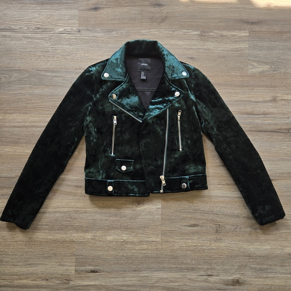 Forever 21 Dark Green Velvet Leather Jacket - Picture 1 of 4